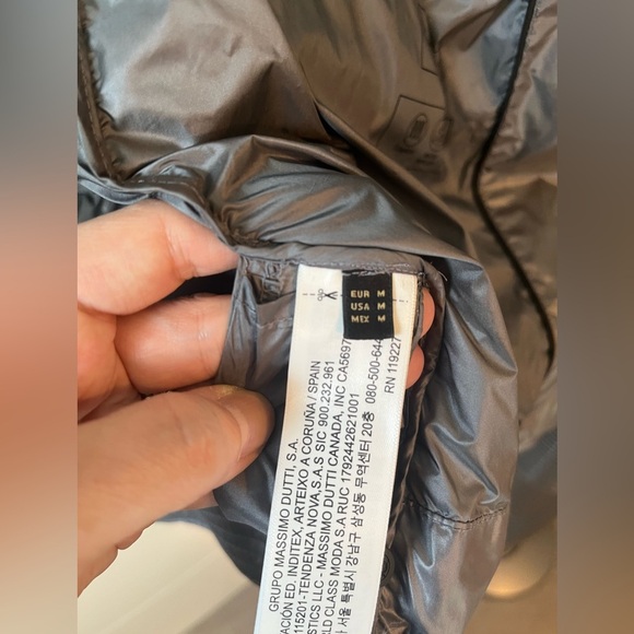 Massimo Dutti Down Puffer Coat in Silver Grey Metallic Size M - Picture 13 of 17